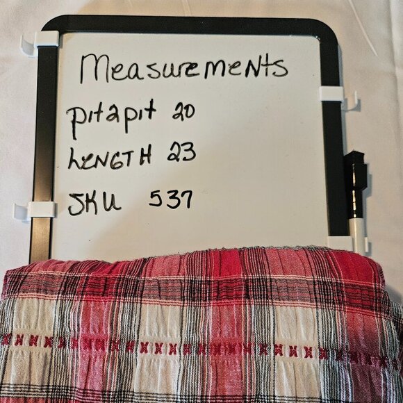 Lemon Grass Shirt Ladies Small Red White Plaid 3/4 Sleeve Button Front - Picture 6 of 6